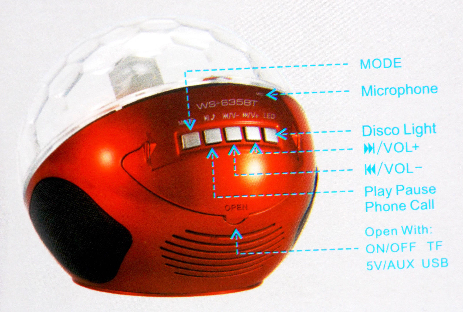 Λάμπα επαναφορτιζόμενη έγχρωμη Bluetooth και Mp3 Player άσπρη OEM WS-635BT