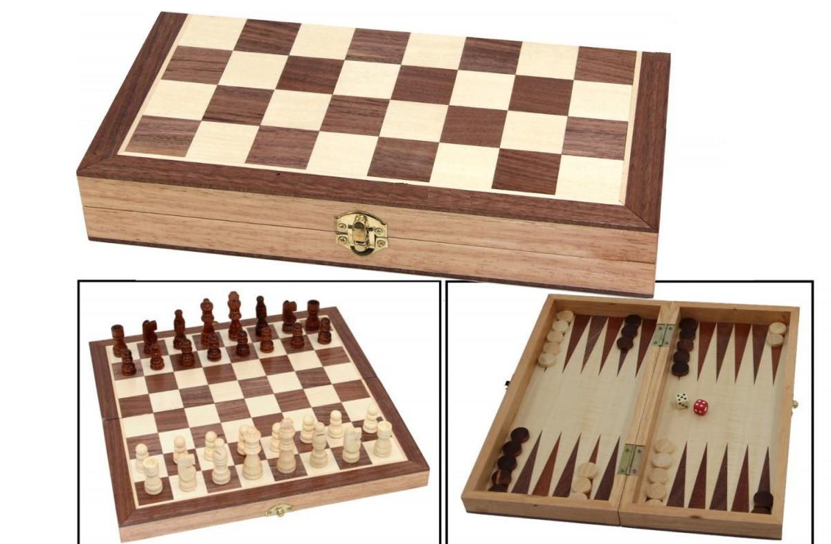 Τάβλι σκάκι ξύλινο 37x37 cm με πούλια και πιόνια