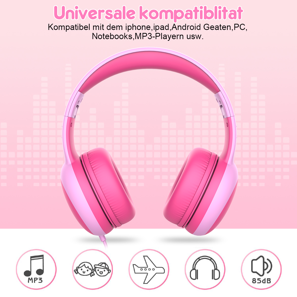 ​Παιδικά Ακουστικά Bluetooth Ροζ με προστασία έντασης 85dB Gorsun Bluetooth Kids GS-E61V