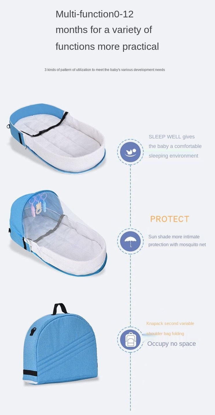 Φορητό αναδιπλούμενο κρεβατάκι μωρού με κουνουπιέρα 80x40x46cm Baby Portable Bed Shoulder Bag