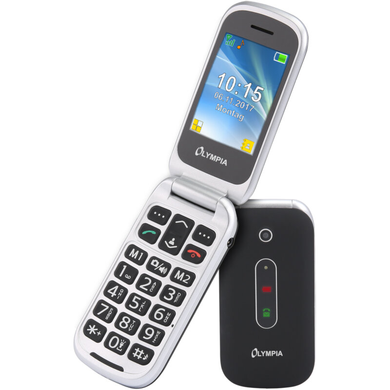 Olympia MIRA GR Μαύρο (Ελληνικό Μενού) Κινητό τηλέφωνο για ηλικιωμένους με κουμπί SOS, Bluetooth και κάμερα με φλας