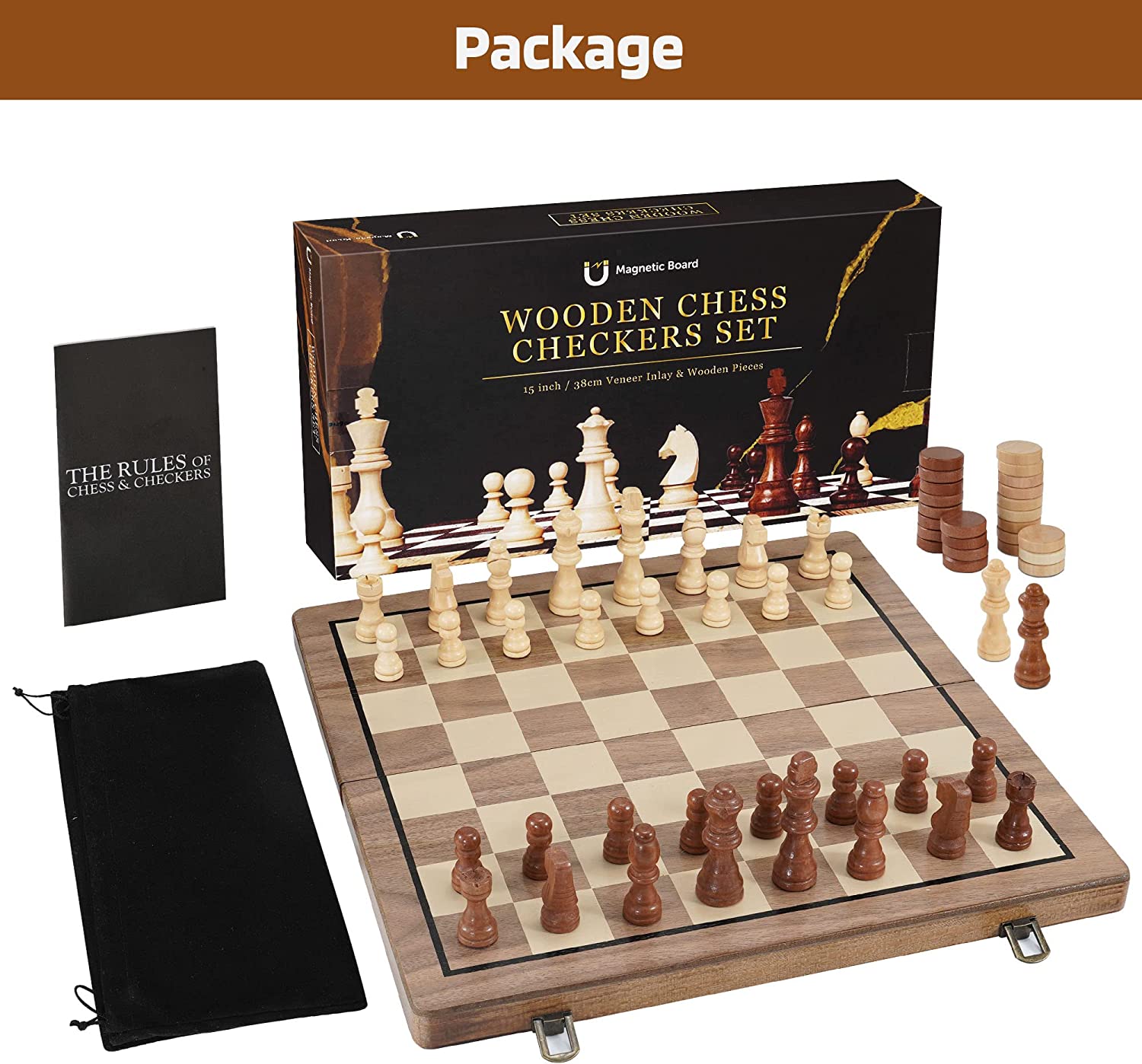 Μαγνητικό ξύλινο σετ Σκάκι και Ντάμα WOODEN SET CHECKERS SET ‎39.9x20.4x5.7cm