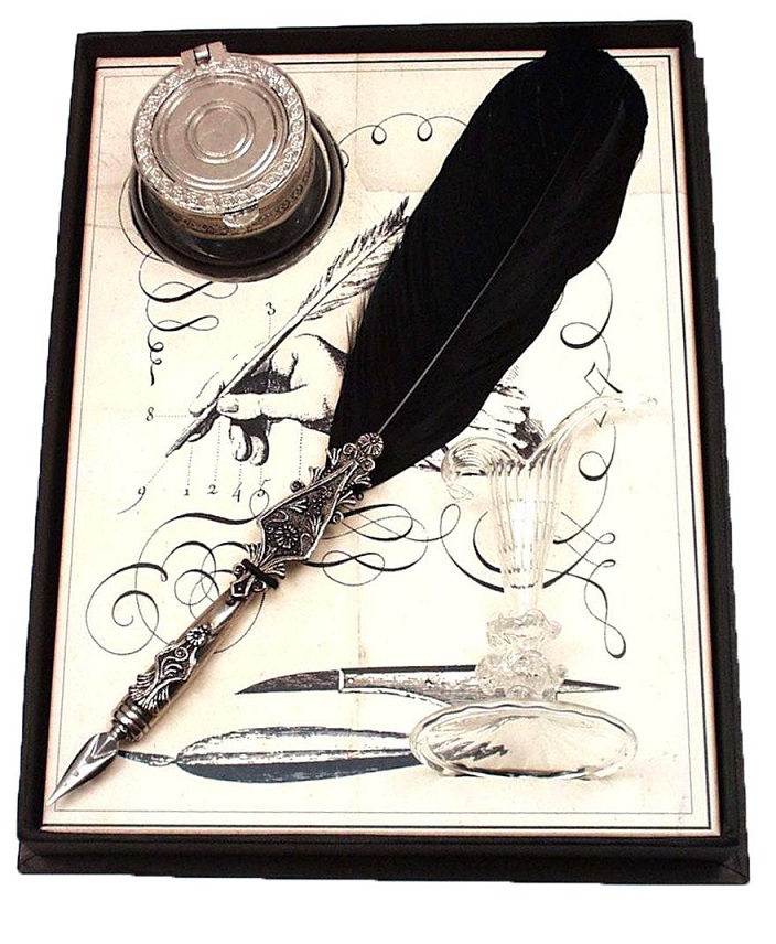 Μεταλλική σκαλιστή πένα γραφής με φτερό και μελανοδοχείο Francesco Rubinato  7342