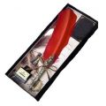 Σκαλιστή Πένα με κόκκινο φτερό, βάση από ορείχαλκο & Μελάνι JINER