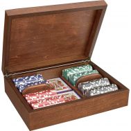​Ξύλινη κασετίνα Κουτί Radica από καρυδιά με 200 μάρκες dice 11,5 gr. και 2 τράπουλες MODIANO 86.04.415