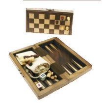 Ξύλινο Μαγνητικό Τάβλι & Σκάκι Καρυδιά Ταξιδιού 16 Χ 16 cm
