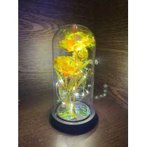 Φωτιζόμενο Παντοτινό Κρυσταλιζέ Διπλό Τριαντάφυλλο σε Γυάλα με Πολύχρωμα LED