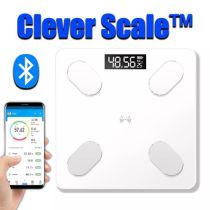 Clever Scale™ – Ζυγαριά με Bluetooth και θερμόμετρο χώρου – Σύνδεση με εφαρμογή στο κινητό (Android/Iphone) – Διατήρηση Ιστορικού – Πολλαπλές βιομετρικές μετρήσεις – ΒΜΙ, Λιπομέτρηση, Μυϊκή μάζα, κτλ.