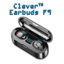 Clever™ Earbuds F9 – Aσύρματα Ακουστικά Bluetooth με θήκη φόρτισης powerbank / stand κινητού – Βluetooth v5.0 – Η θήκη φόρτισης είναι 2000mah powerbank με θύρα USB out για φόρτιση κινητού! 