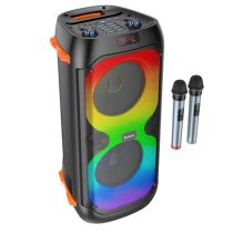 Multimedia Σύστημα Bluetooth Karaoke 2x20W με 2 ασύρματα Μικρόφωνα + Πολύχρωμο Φωτισμό - USB SD MP3 Player - Ραδιόφωνο