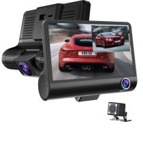 Clever&#x2122;  CarDVR Τριπλή Κάμερα Αυτοκινήτου με κάμερα οπισθοπορείας - 4 INCH Οθόνη IPS - Κάμερα καμπίνας - Κάμερα πορείας - Ταυτόχρονη προβολή και καταγραφή 2 καμερών - Λειτουργεία καταγραφής βίντεο έως Full HD 1080p / Λήψη φωτογραφιών έως 12MP - Αισ