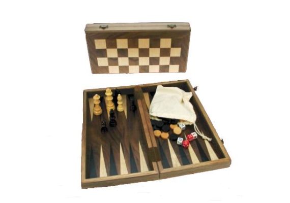 Ξύλινο Τάβλι & Σκάκι Καρυδιά Ταξιδιού 26 Χ 26 cm