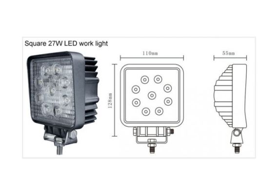 Προβολέας οχημάτων 12V 27w LED τετράγωνος OEM 06A