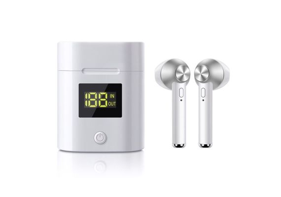 CleverPods&#x2122; V1 - Τα Μοναδικά Ασύρματα ακουστικά Bluetooth STEREO με θήκη - βάση φόρτισης και οθόνη ένδειξης επιπέδου φόρτισης - Μεγάλη Αυτονομία - Αναμονή έως 100 Ώρες - Ελαφριά Κατασκευή - Εμβέλεια 10μ. Λευκό Χρώμα - ΟΕΜ