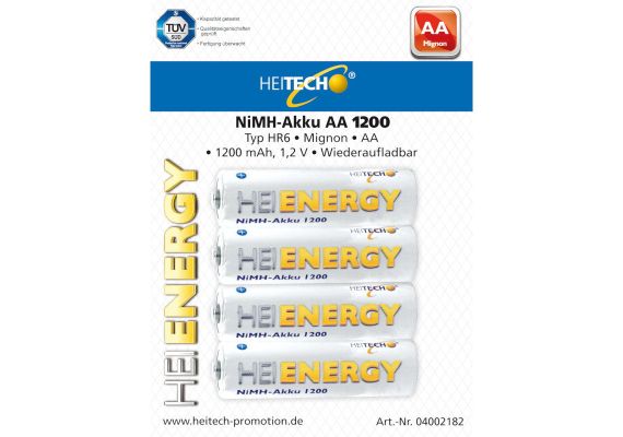 Heitech 04002182 Επαναφορτιζόμενες μπαταρίες Ni-Mh 4 τμχ HR6 AA 1200 mAh 1.2 V