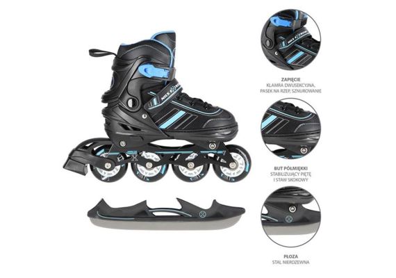 Αυξομειούμενα Roller NH18191 2 ΣΕ 1 Μαύρο/Μπλε Medium(34-38) IN-LINE SKATES/HOCKEY ICE SKATES