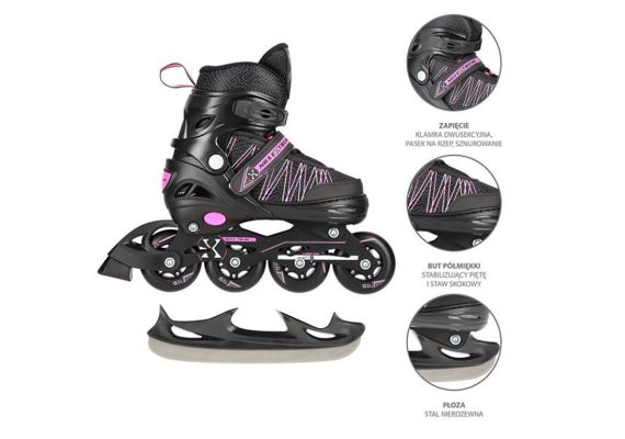 Αυξομειούμενα Roller NH11912 A 2σε1 Μαύρο/Ροζ Large (39-42) IN-LINE SKATES/HOCKEY ICE SKATES