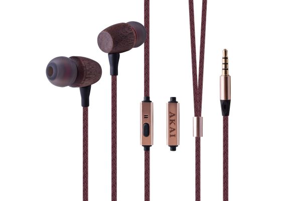 Akai BTE-W200F Kαφέ Βamboo in-ear ακουστικά handsfree με καλώδιο 1.2μ