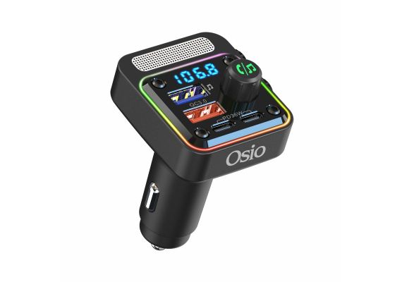 Osio OFT-4260BT Μαύρο FM transmitter και φορτιστής αυτοκινήτου με Bluetooth, USB Type-A, 2 Type-C, LED, Handsfree και θύρα δίσκου U – 54W
