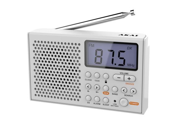 Akai AWBR-305 Λευκό Φορητό ραδιόφωνο παγκοσμίου λήψεως με οθόνη και ρολόι