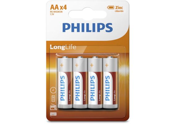 Philips R6L4B/GRS Μπαταρίες μεγάλης διάρκειας ζωής Zinc-Chloride 4 τμχ AA