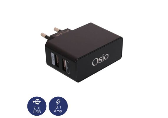 Osio OTU-385B Μαύρο Διπλός φορτιστής ρεύματος με 2 USB και LED 5 V 1000 / 2100 mA