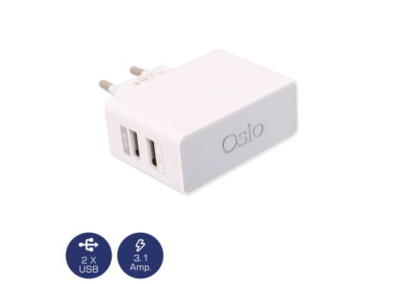 Osio OTU-385W Λευκό Διπλός φορτιστής ρεύματος με 2 USB και LED 5 V 1000 / 2100 mA