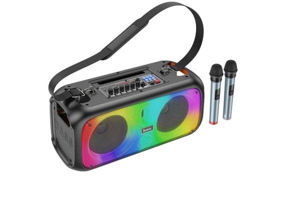 Multimedia Σύστημα Bluetooth Karaoke 2x15W με 2 ασύρματα Μικρόφωνα + Τηλεχειριστήριο + Πολύχρωμο Φωτισμό - USB SD MP3 Player - Ραδιόφωνο