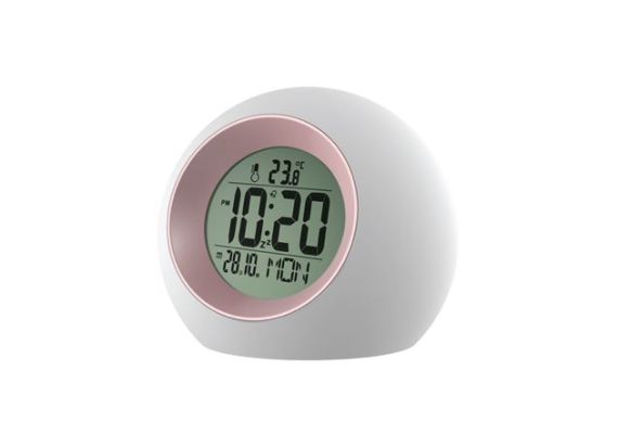 Ρολόι θερμόμετρο Telco Mod. E0325 Λευκό - Ροζ - Ένδειξη θερμοκρασίας - ημερομηνίας - ώρας με ήχους φύσης για χαλάρωση - Ηρεμία - Απολαυστικό ύπνο