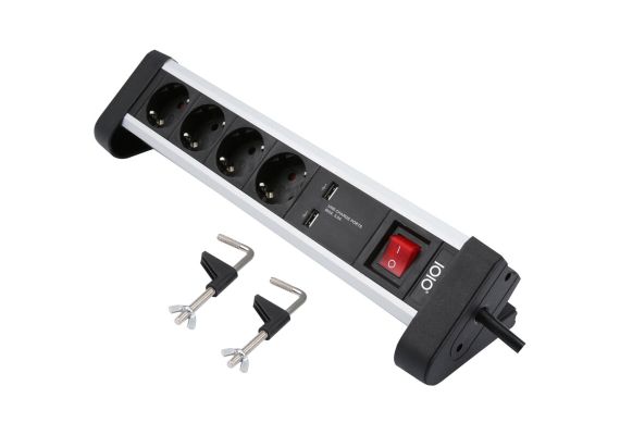 Olympia SL 2425 U Πολύπριζο ασφαλείας 4 θέσεων με 2 USB, διακόπτη και βάση για γραφείο