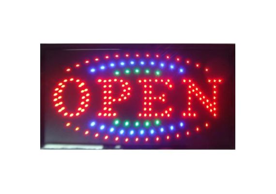 Φωτιζόμενη LED πινακίδα καταστημάτων (open = ανοικτό)