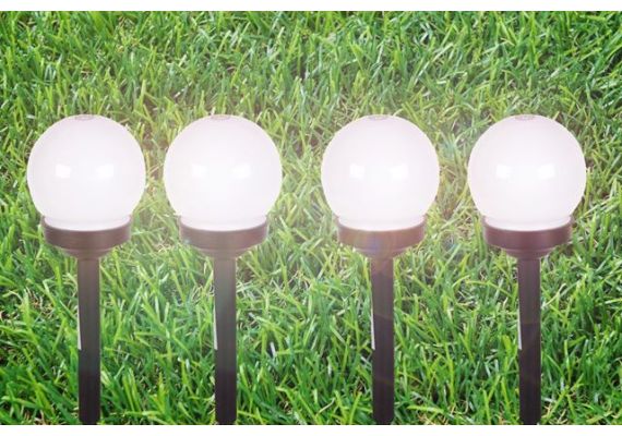 Ηλιακά φανάρια κήπου led μπάλα με λευκό (ψυχρό) φως (Σετ 4 τεμαχίων)