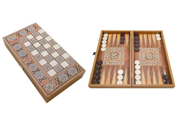 ​Σκάκι Τάβλι 48x52cm Laminate Βελανιδιάς Μωσαϊκό 3 σε 1 Manopoulos