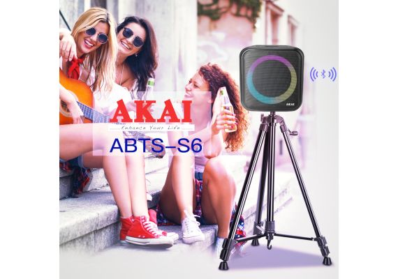 Akai ABTS-S6 Φορητό ηχείο Bluetooth karaoke με τρίποδο, USB, TWS, LED, micro SD, Aux-In, Aux-Out και ενσ. μικρόφωνο – 20 W