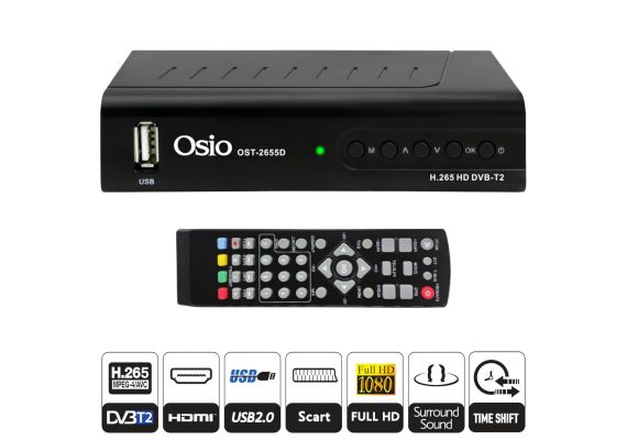 OSIO OST-2655D DVB-T/T2 FULL HD H.265 MPEG-4 ΨHΦIAKOΣ ΔΕΚΤΗΣ ΜΕ USB