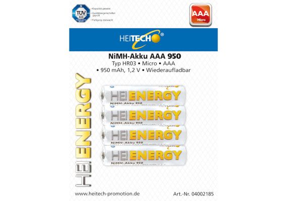 Heitech 04002185 Επαναφορτιζόμενες μπαταρίες Ni-Mh 4 τμχ ΑΑΑ HR03 Micro 950 mAh 1.2 V
