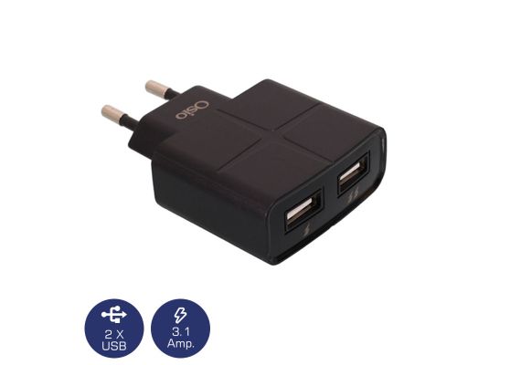 OSIO OTU-285B ΜΑΥΡΟΣ ΦΟΡΤΙΣΤΗΣ 220V ΡΕΥΜΑΤΟΣ ΓΙΑ 2 USB 5V/1000/2100mA