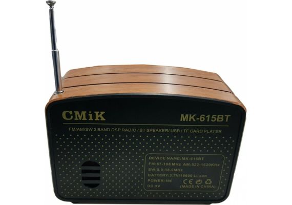 Retro Επιτραπέζιο Ραδιόφωνο Επαναφορτιζόμενο με Bluetooth και USB Καφέ CMiK MK-615BT
