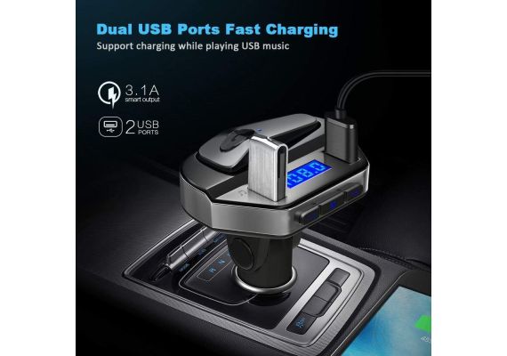 Πομπός Bluetooth USB MP3 Player, FM Transmitter, και Φορτιστής Αυτοκινήτου με Ακουστικό Hands-free