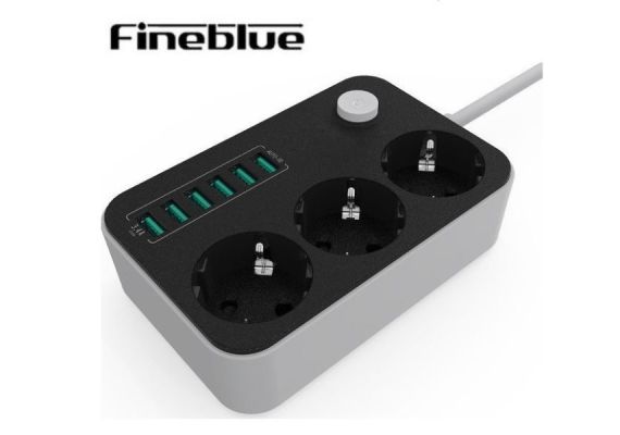 Πολύμπριζο Ασφαλείας 3 Θέσεων με 6 Θύρες USB 3.4A FineBlue F-i900