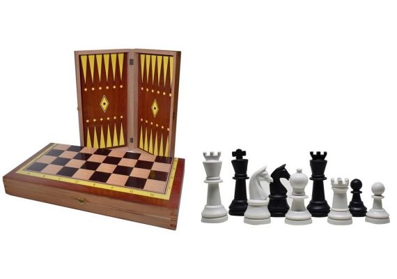Τάβλι-Σκάκι ταξιδίου δίχρωμο οξιά "ECO" 38Χ38cm με πιόνια πλαστικά μαύρα/άσπρα 7cm SuperGifts 501302502104