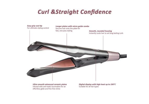 Ηλεκτρικό Ψαλίδι για Μπούκλες & Ίσια Μαλλιά 2 σε 1 με Κεραμικές Πλάκες Curl & Straight Confidence