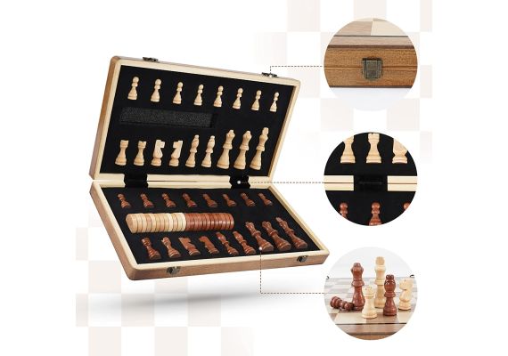 Μαγνητικό ξύλινο σετ Σκάκι και Ντάμα WOODEN SET CHECKERS SET ‎39.9x20.4x5.7cm