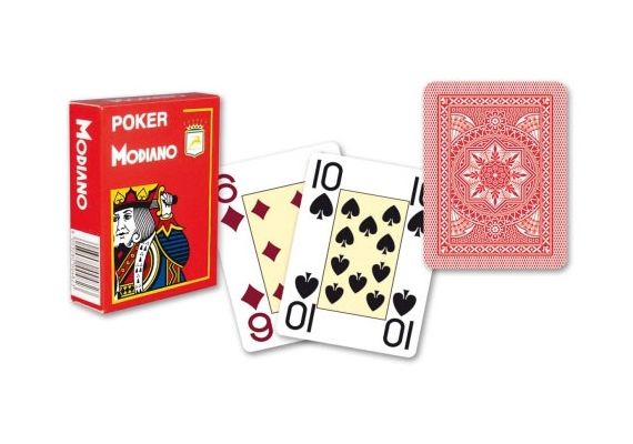 ​Τράπουλα 100% Πλαστική με μεγάλους αριθμούς κόκκινη Texas Poker 4  big index Modiano