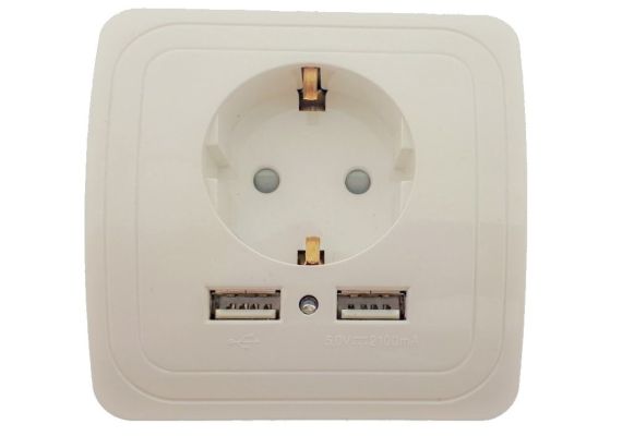 Πρίζα Τοίχου Schuko με 2 USB Ports 5V 2100mA Λευκή OEM