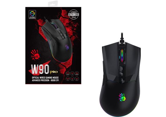 Bloody W90 PRO Ενσύρματο ποντίκι με 2 επιπλέον κουμπιά και RGB 16000 CPI