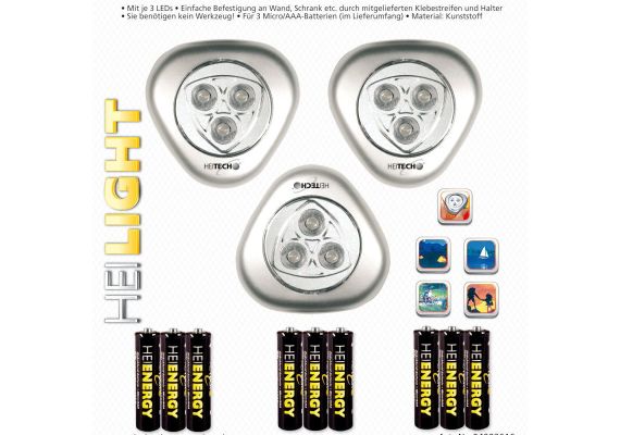 Heitech 04002616 Φωτάκια LED που στερεώνονται στον τοίχο 3 τμχ