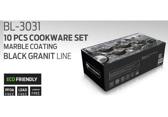 Κατσαρόλες Τηγάνι 10 τμχ με μαρμάρινη επίστρωση Blaumann Grey Granit Line New Edition BL-3031