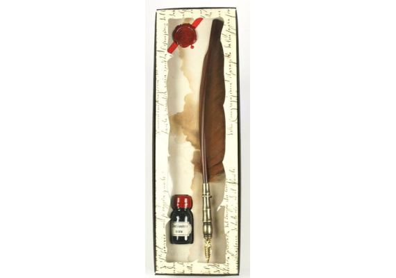 ​Μεταλλική σκαλιστή πένα γραφής με φτερό και μελανοδοχείο Francesco Rubinato 7544